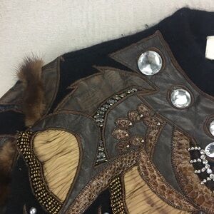 VTG Lillie Rubin Sweater Women S Angora Rabbit Hair Patchwork Genuine Snakeskin